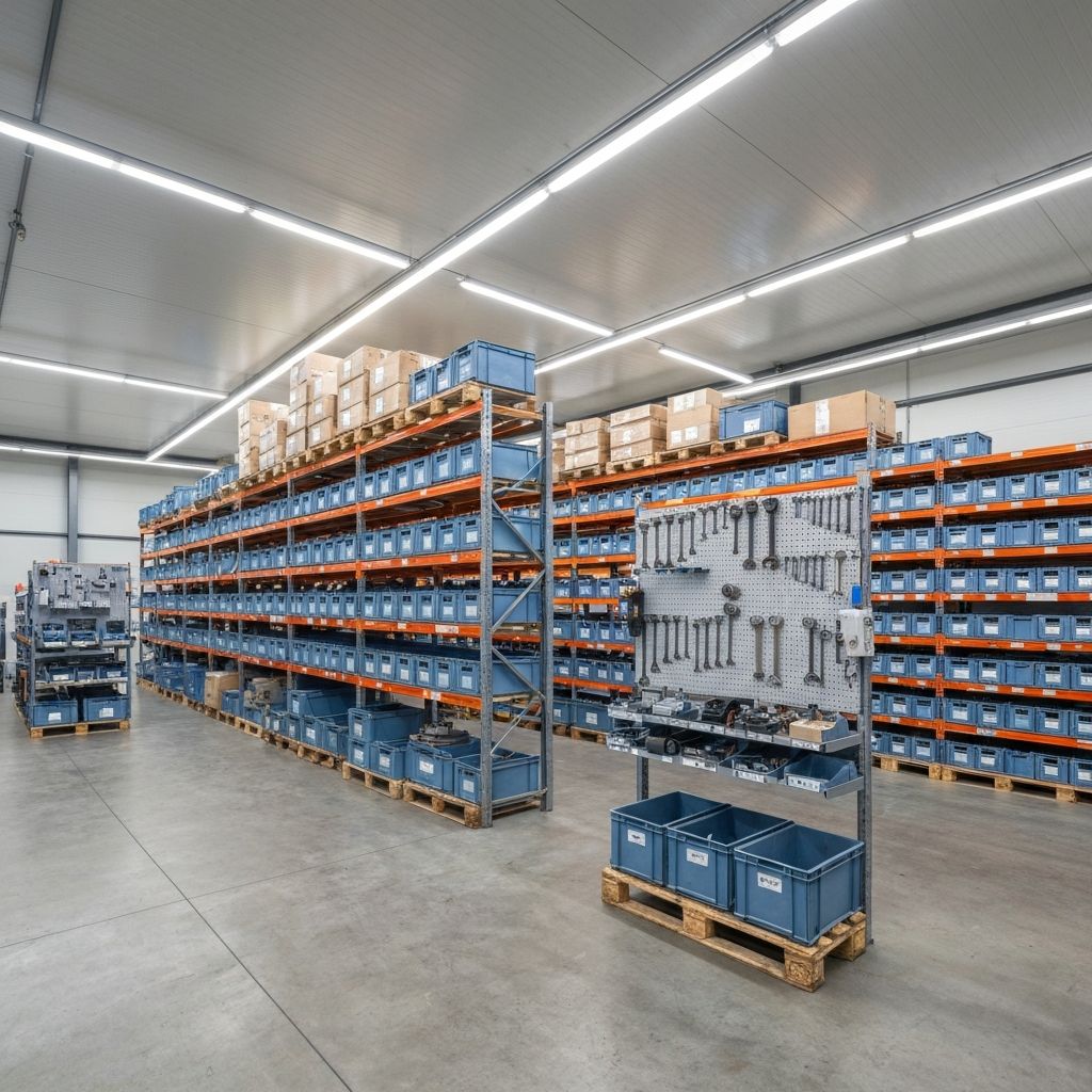 Industrial warehouse with organized spare parts